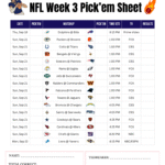 NFL Week 3 Pick’em Sheet 2025