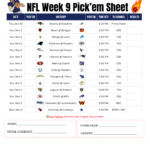 NFL Week 9 Pick’em Sheet 2025