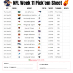NFL Week 11 Pick’em Sheet 2025