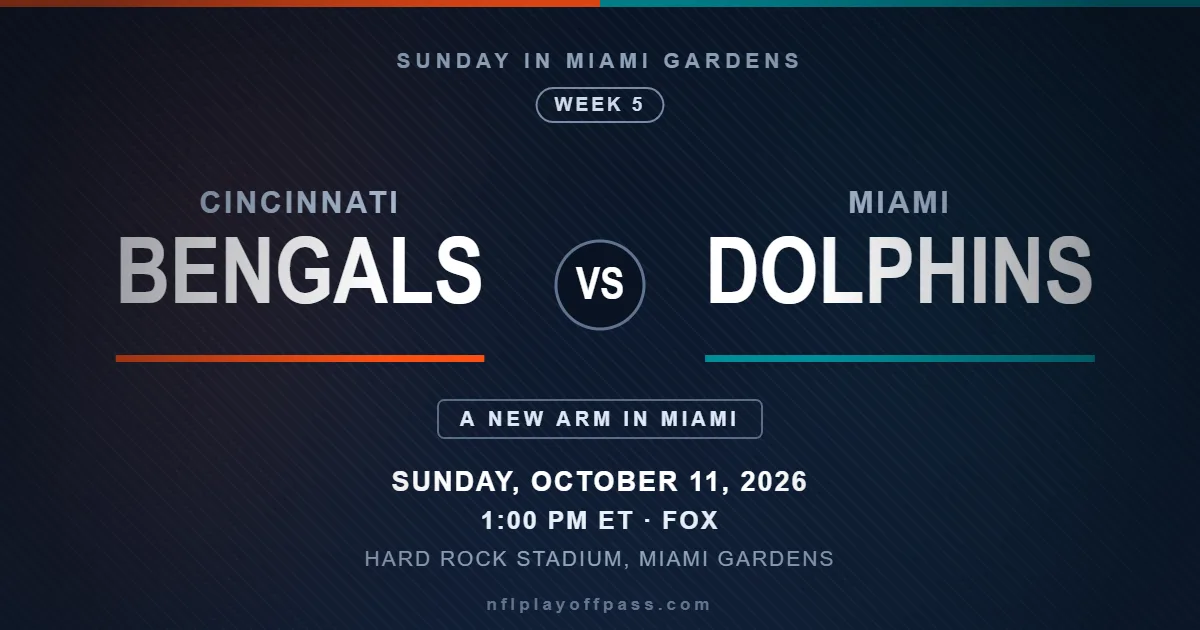 Bengals vs Dolphins Week 5 2026, kickoff 1:00 PM ET on Sunday October 11 at Hard Rock Stadium in Miami Gardens on FOX