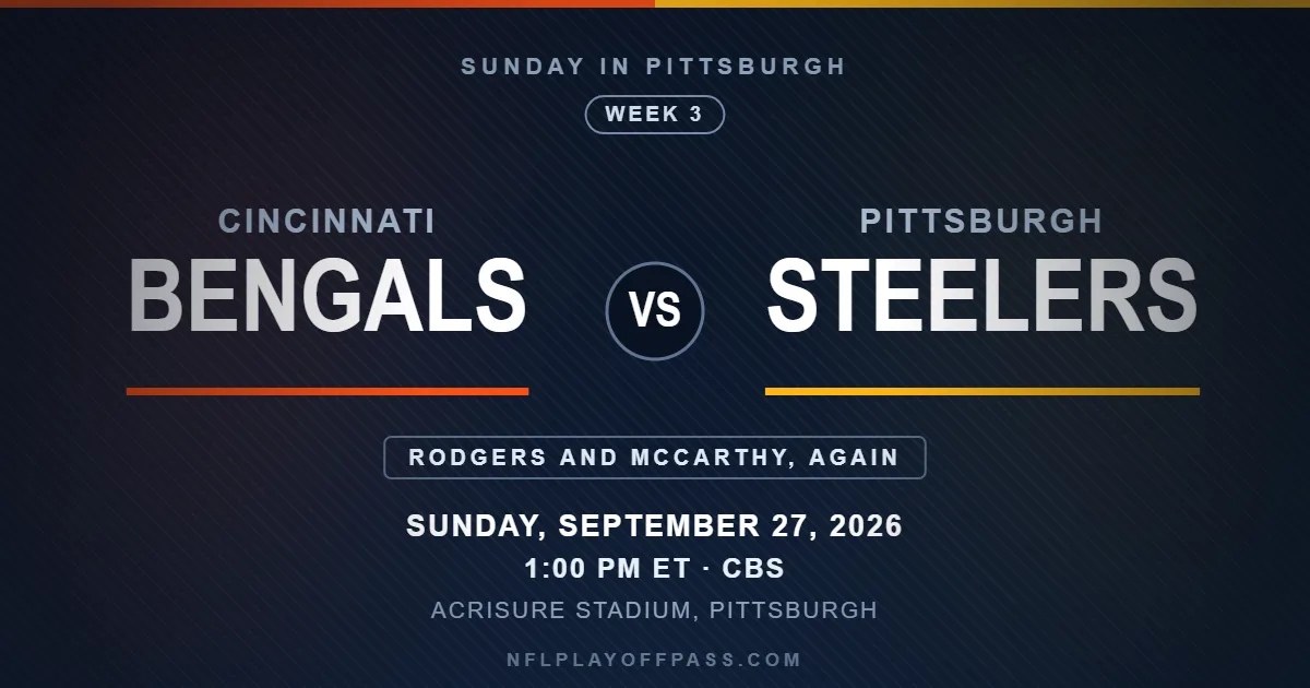 Bengals vs Steelers Week 3 2026, kickoff 1:00 PM ET on Sunday September 27 at Acrisure Stadium in Pittsburgh on CBS