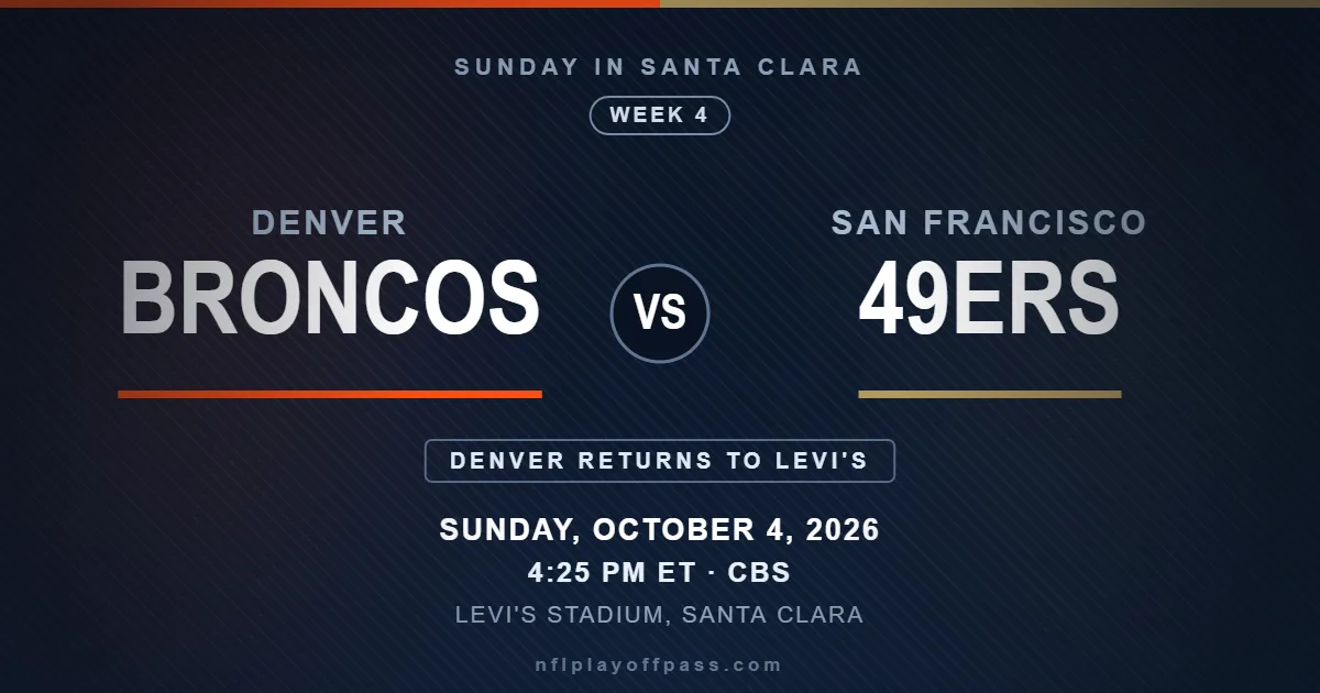 Broncos vs 49ers Week 4 2026, kickoff 4:25 PM ET on Sunday October 4 at Levi's Stadium in Santa Clara on CBS