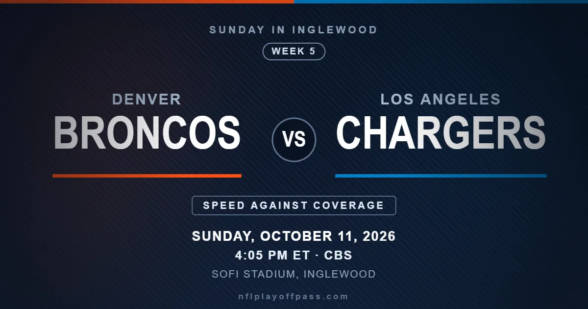Broncos vs Chargers Week 5 2026, kickoff 4:05 PM ET on Sunday October 11 at SoFi Stadium in Inglewood on CBS