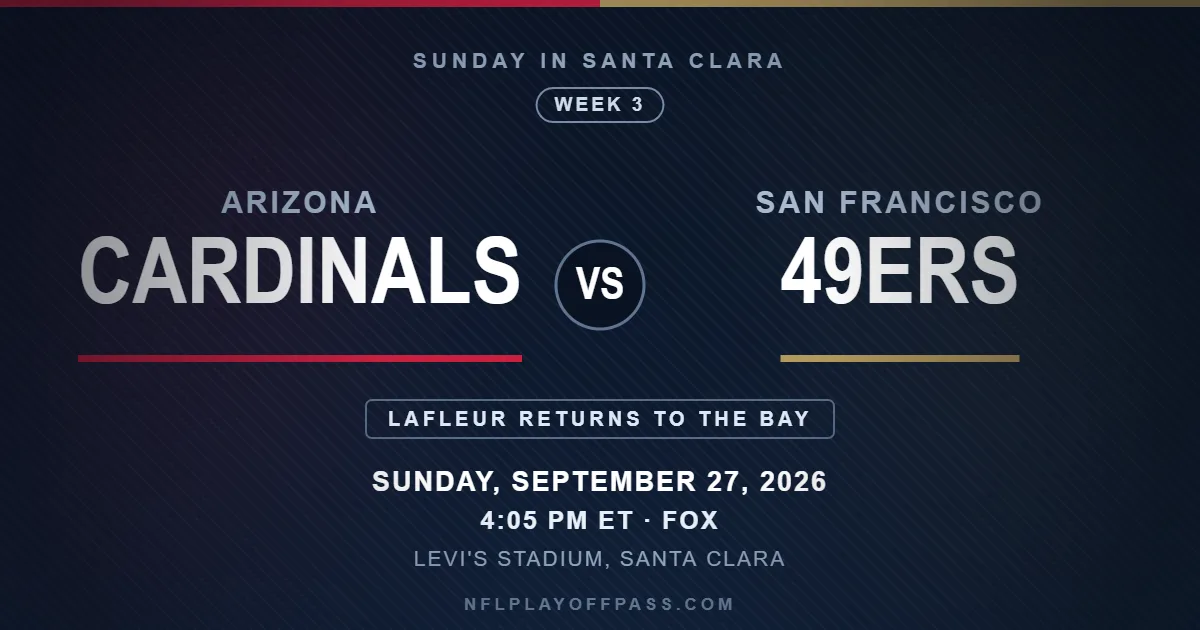 Cardinals vs 49ers Week 3 2026, kickoff 4:05 PM ET on Sunday September 27 at Levi's Stadium in Santa Clara on FOX