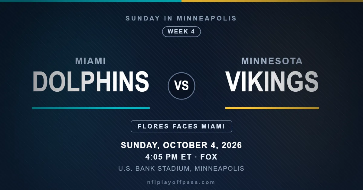 Dolphins vs Vikings Week 4 2026, kickoff 4:05 PM ET on Sunday October 4 at U.S. Bank Stadium in Minneapolis on FOX