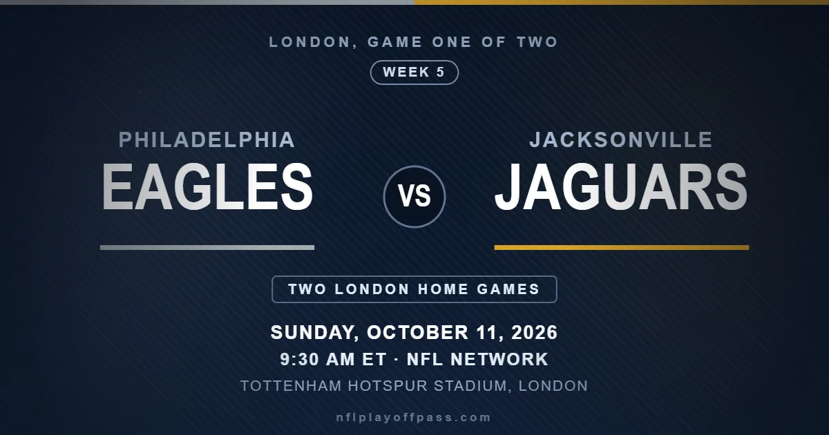 Eagles vs Jaguars Week 5 2026, kickoff 9:30 AM ET on Sunday October 11 at Tottenham Hotspur Stadium in London on NFL Network