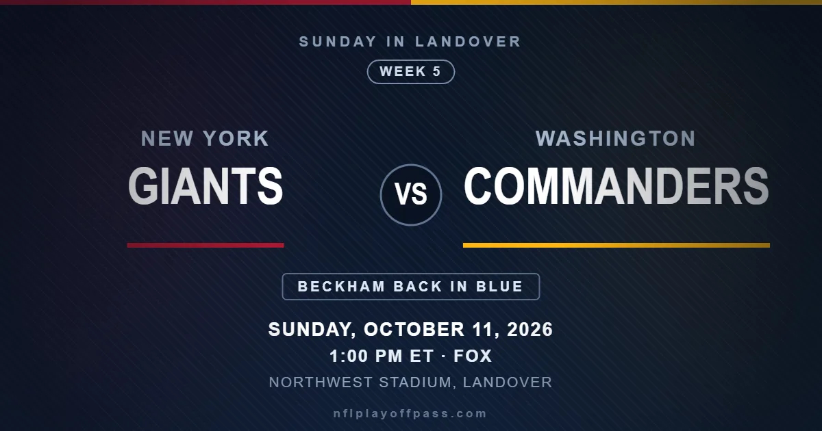 Giants vs Commanders Week 5 2026, kickoff 1:00 PM ET on Sunday October 11 at Northwest Stadium in Landover on FOX