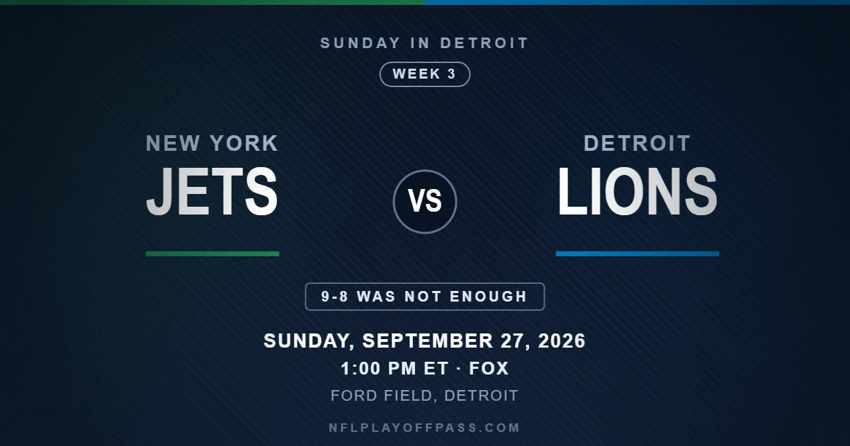 Jets vs Lions Week 3 2026, kickoff 1:00 PM ET on Sunday September 27 at Ford Field in Detroit on FOX