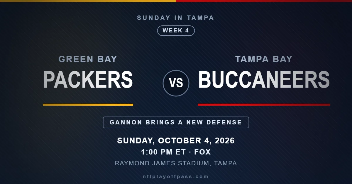 Packers vs Buccaneers Week 4 2026, kickoff 1:00 PM ET on Sunday October 4 at Raymond James Stadium in Tampa on FOX
