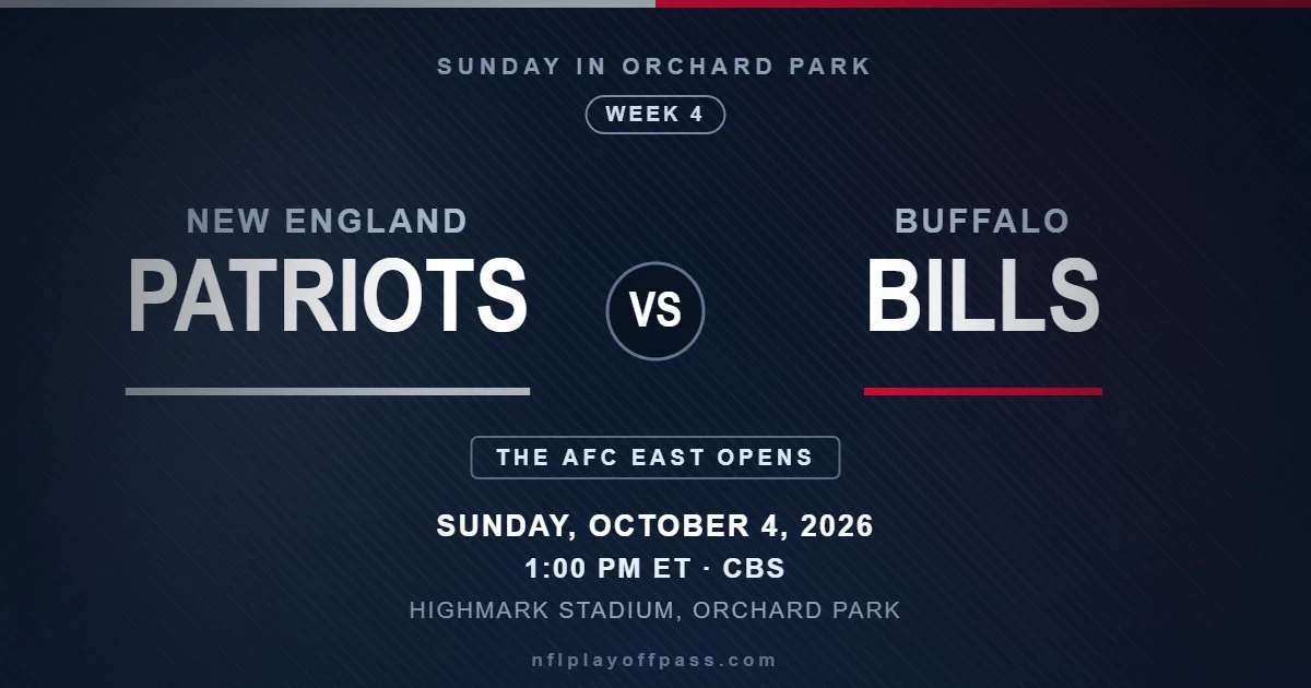 Patriots vs Bills Week 4 2026, kickoff 1:00 PM ET on Sunday October 4 at Highmark Stadium in Orchard Park on CBS
