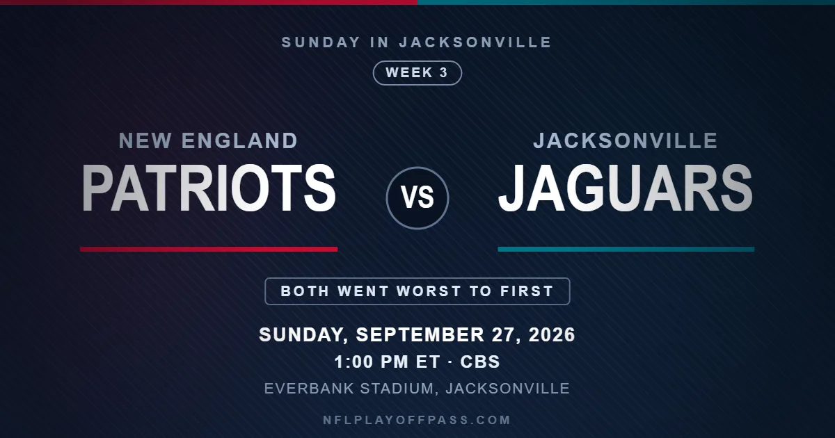 Patriots vs Jaguars Week 3 2026, kickoff 1:00 PM ET on Sunday September 27 at EverBank Stadium in Jacksonville on CBS