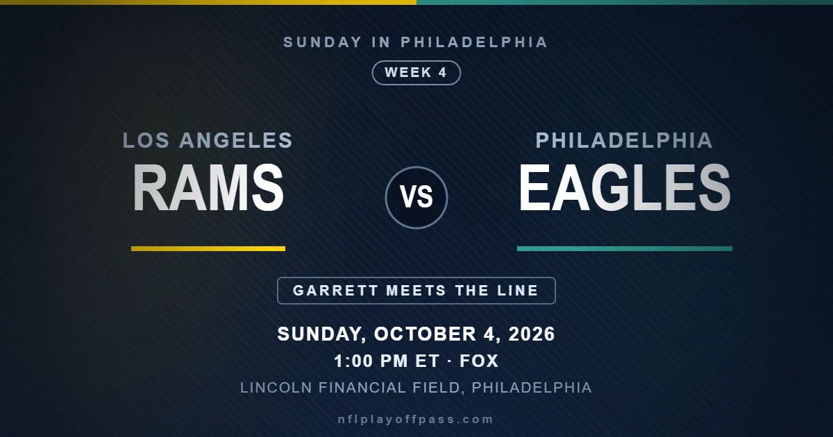Rams vs Eagles Week 4 2026, kickoff 1:00 PM ET on Sunday October 4 at Lincoln Financial Field in Philadelphia on FOX