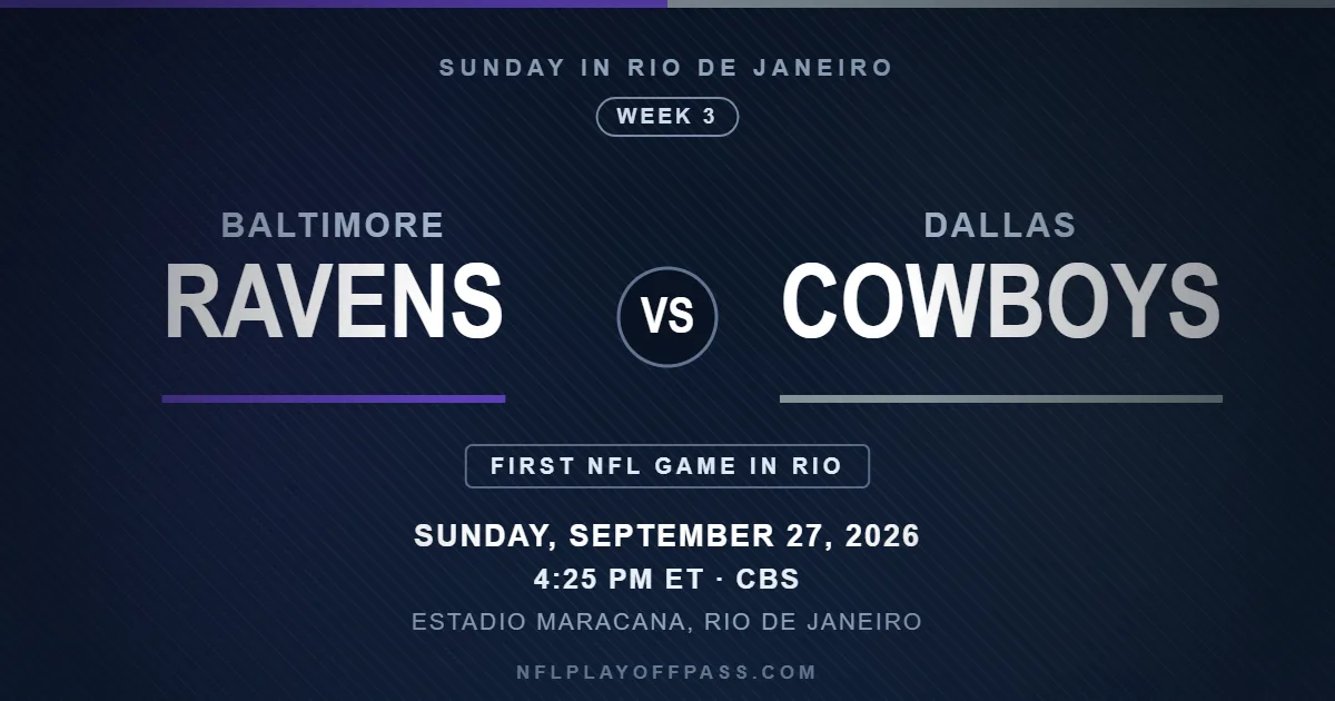 Ravens vs Cowboys Week 3 2026, kickoff 4:25 PM ET on Sunday September 27 at Estadio Maracana in Rio de Janeiro on CBS