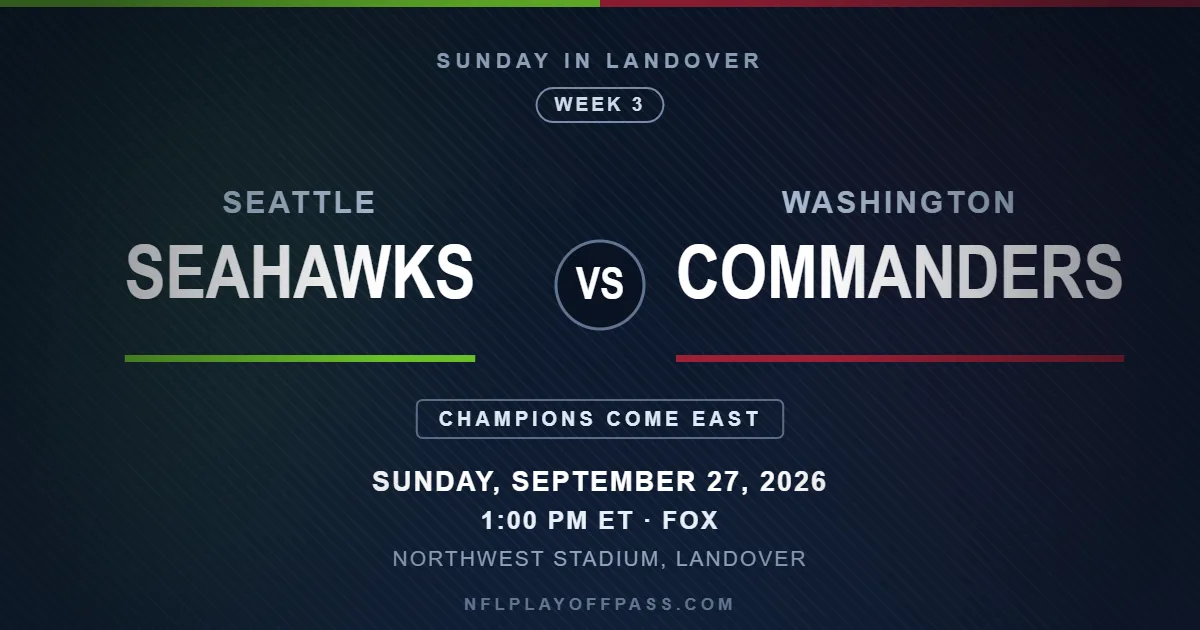 Seahawks vs Commanders Week 3 2026, kickoff 1:00 PM ET on Sunday September 27 at Northwest Stadium in Landover on FOX